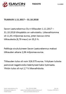 Savon Laaturakennus Oy:n tilinpäätös on vahvistettu